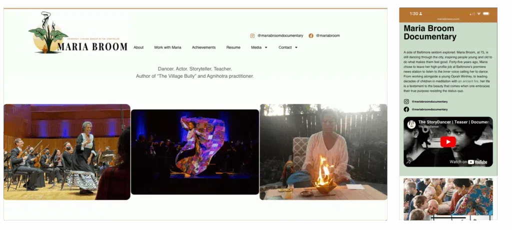 2025 custom theme built in wordpress/elementor for Maria Broom