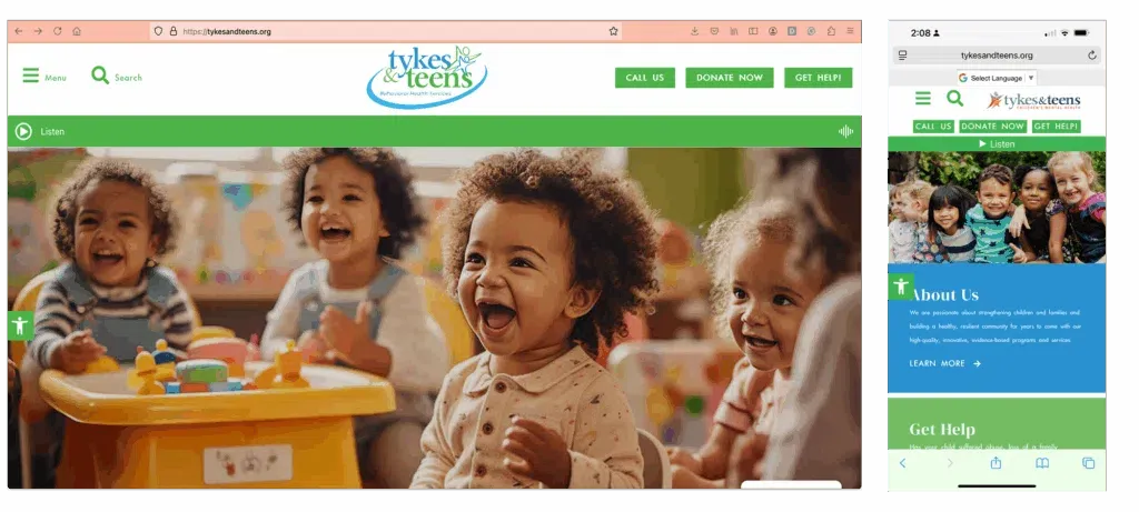 Tykes and Teens Inc - wordpress website, graphic design, logo