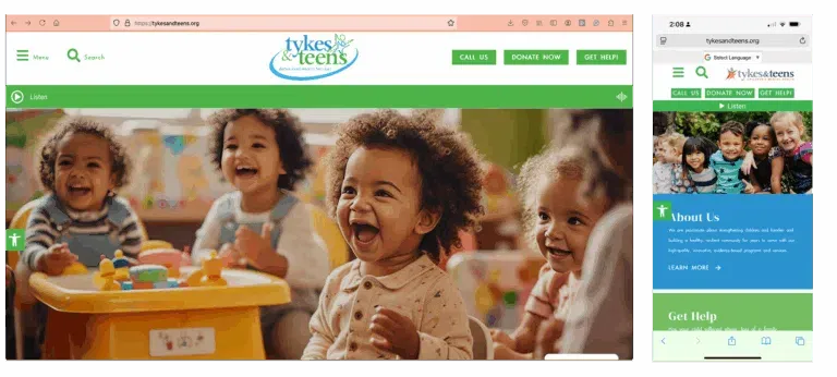 Tykes and Teens Inc - wordpress website, graphic design, logo