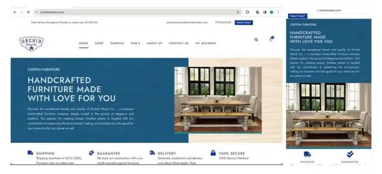 Orchid Wood Company, Custom Tables, Timeless Craft: I designed and developed their WordPress and WooCommerce site, a custom checkout plugin.